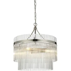 Multi Arm Hanging Ceiling Pendant Light - Bright Nickel Plate & Clear Glass - 3 X 7W LED E14