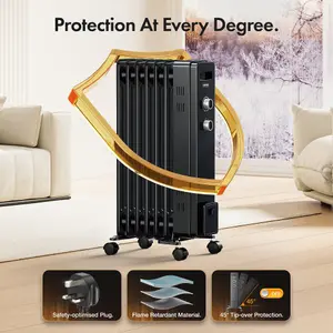 VonHaus Oil Filled Radiator 7 Fin, Oil Heater Portable Electric Free Standing 1500W for Home, Office, Any Room