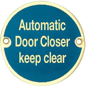 AFIT Automatic Door Closer Keep Clear Sign - Polished Brass - 76mm