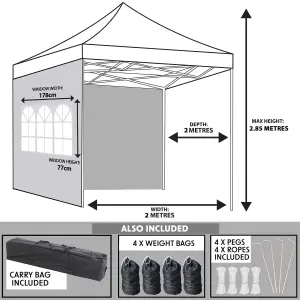 Dellonda Premium 2x2m Pop-Up Gazebo & Side Walls with Carry Bag, Stakes & Weight Bags