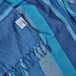 Homescapes Cotton Morocco Striped Blue Throw, 150 x 200 cm