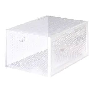 12 Pcs White Stackable Plastic Shoe Box Sneakers Storage Box Organiser, Fit Size up to 12