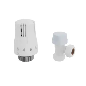 Right Radiators Angled White Thermostatic Radiator Valves 1/2"x15mm TRV & Lockshield One Pair