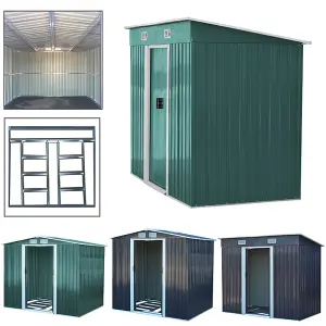 Dark Green Garden Metal Furniture Storage Tool Shed with Sliding Door