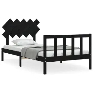 Berkfield Bed Frame with Headboard Black 100x200 cm Solid Wood