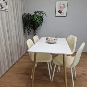 Wooden Dining Table with 4 Cream Gem Patterned Chairs White Table with Cream Chairs