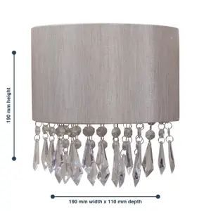 First Choice Lighting Set of 2 Jewelled Silver Grey Fabric Wall Lights With Clear Beaded Crystal Style Strings