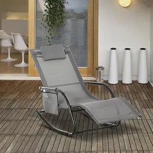 Grey Rocking Sun Lounger Mesh Fabric with Headrest, Armrests And Storage for Ultimate Relaxation