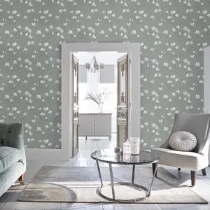 Laura Ashley Magnolia grove Slate Floral Smooth Wallpaper Sample