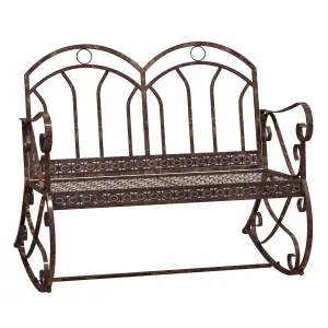 Outsunny Rocking Chair Swing Bench Loveseat Metal Bronze Garden Outdoor