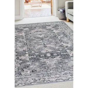 Melrose Colorama Traditional Design Grey/Pink X-Large Indoor Area Rug 200/290cm