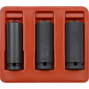 3 PACK - 17mm 19mm 21mm DEEP Impact Socket Set - 1/2" Square Drive - 6 Point