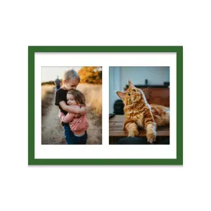 16x12 Inch 2 Opening Photo Collage Frame, Display Two 9x7 Inch Photos, Multi Aperture Family Picture Frame, Green