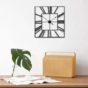 Metal Wall Clock Roman Numeral  Square Oversized Decorative 590mm