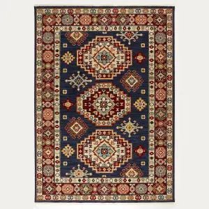 Persian Bordered Geometric Easy to Clean Navy Traditional Rug for Living Room Bedroom & Dining Room-80cm X 150cm