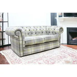 Chesterfield Genuine Tartan 2 Seater Sofa Balmoral Citrus Green Fabric In Classic Style