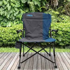 Liberty LLFC-1 Folding Chair, Blue with Padded Armrests and Drink Holder