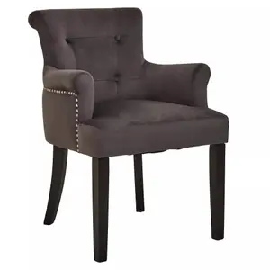 Interiors by Premier Ringback Grey Velvet Armchair for Living Room, Classic Indoor Chair with Tufting, Angular Wooden Leg Chair