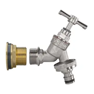 Water Butt Replacement Tap BRASS Metal Lever UK Bib Outlet Barb Quick Hosepipes  Nickle Plated Brass Bib (Quick connector) 1"