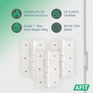 AFIT White Door Hinges - 3 Inch / 76mm  Internal Fire Door Hinges - 1.5 Pairs