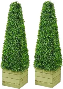 2PC 3FT Artificial Pyramid Cone Trees Boxwood Topiary Plants