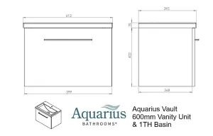 Aquarius Vault 600MM Single DrawerVanity Unit and 1TH Basin Steelwood