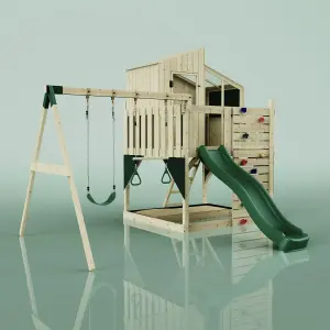 PolarPlay Kids Climbing Tower & Playhouse with Swing and Slide - Swing Leif Green