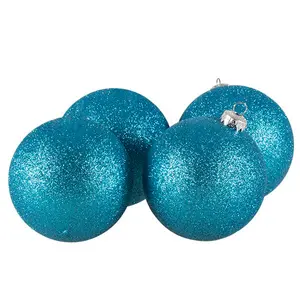 Xmas Glitter Shatterproof Baubles (Set of 4) Aqua Turquoise