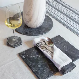 Argon Tableware Round Marble Placemats - 30cm - Black - Pack of 6