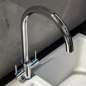 Liquida AD397CH Swan Neck Twin Lever Kitchen Mixer Tap In Chrome