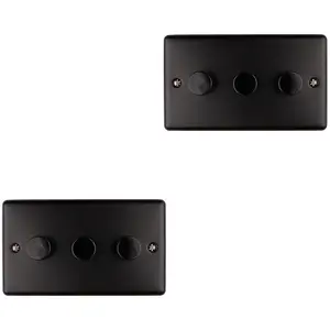 2 PACK 3 Gang 400W LED 2 Way Rotary Dimmer Switch MATT BLACK Dimming Light