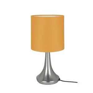 GoodHome Painswick Cylinder Satin Yellow Nickel effect Table lamp