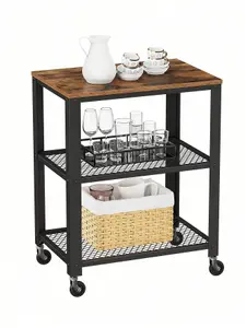 VASAGLE Serving Cart Trolley, Industrial Kitchen Rolling Utility Cart, Heavy Duty Storage Organiser, Wheels