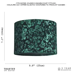 Floral Decorated Forest and Emerald Green Velvet Fabric Shade with Inner Lining