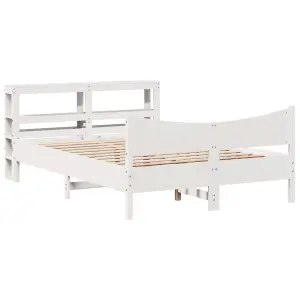 Berkfield Bed Frame with Headboard White 135x190 cm Double Solid Wood Pine