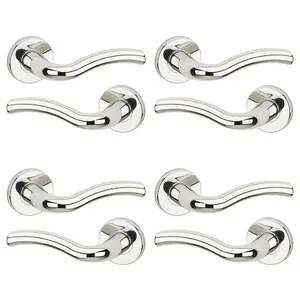 URBNLIVING 118mm Length 8Pcs Algrave Metal & Polished Nickel Lever Latch Door Handle Set