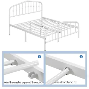 Yaheetech White 5ft King Metal Bed Frame with Arched Headboard and Footboard