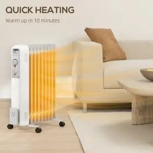 HOMCOM 2000W 9 Fin Oil Filled Heater Radiator for Home, White