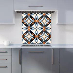 Brown And Blue Geometric Pattern Premium Glass Kitchen Splashback W600mm x H650mm