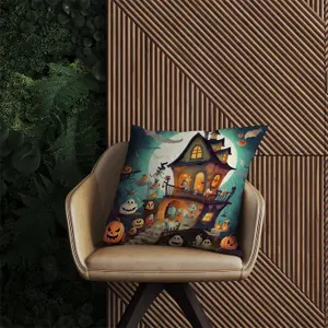 Illustrations A Whimsical Haunted House Outdoor Cushion 60cm x 60cm