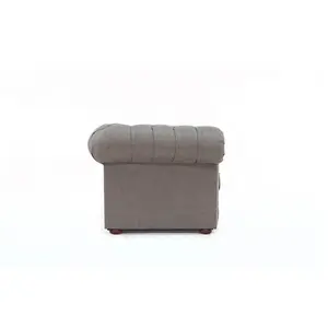 Chesterfield 3 Seater Sofa Charles Slate Grey Real Linen Fabric In Classic Style