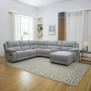 Dublin 5 Seater Fabric Corner Recliner Sofa Light Grey