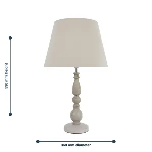 First Choice Lighting Grey Wash Wood Effect 59cm Table Lamp with And Grey Cotton Shade