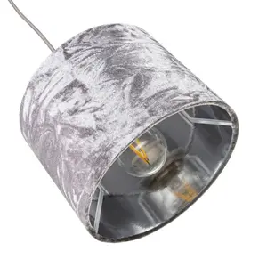 Modern Crushed Velvet Lamp Shade with Shiny Paper Inner Silver / 30cm H x 50cm W x 50cm D