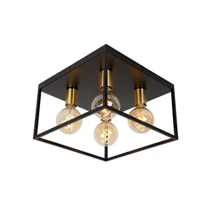 Lucide Ruben Modern Flush Ceiling Light - 4xE27 - Black