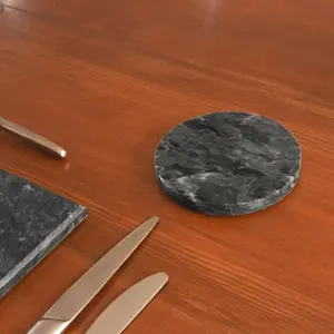 Argon Tableware - Marble Placemats & Round Coasters Set - 12pc - Black