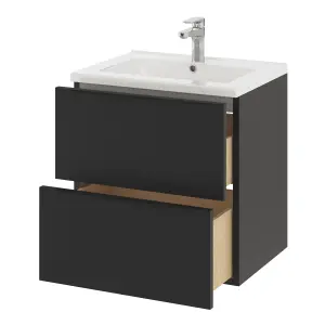 GoodHome Imandra Matt Black Wall-mounted Bathroom Cabinet (H) 600mm (W) 600mm