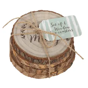 Set of 4 Wooden Christmas Log Slice Drink Coasters