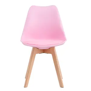 Set of 4 Dining Chairs with Solid Wooden Legs and Seat Cushion Pads in Pink- Eva by MCC