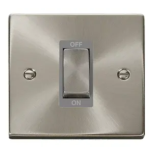 Satin / Brushed Chrome 1 Gang Ingot Size 45A Switch - Grey Trim - SE Home